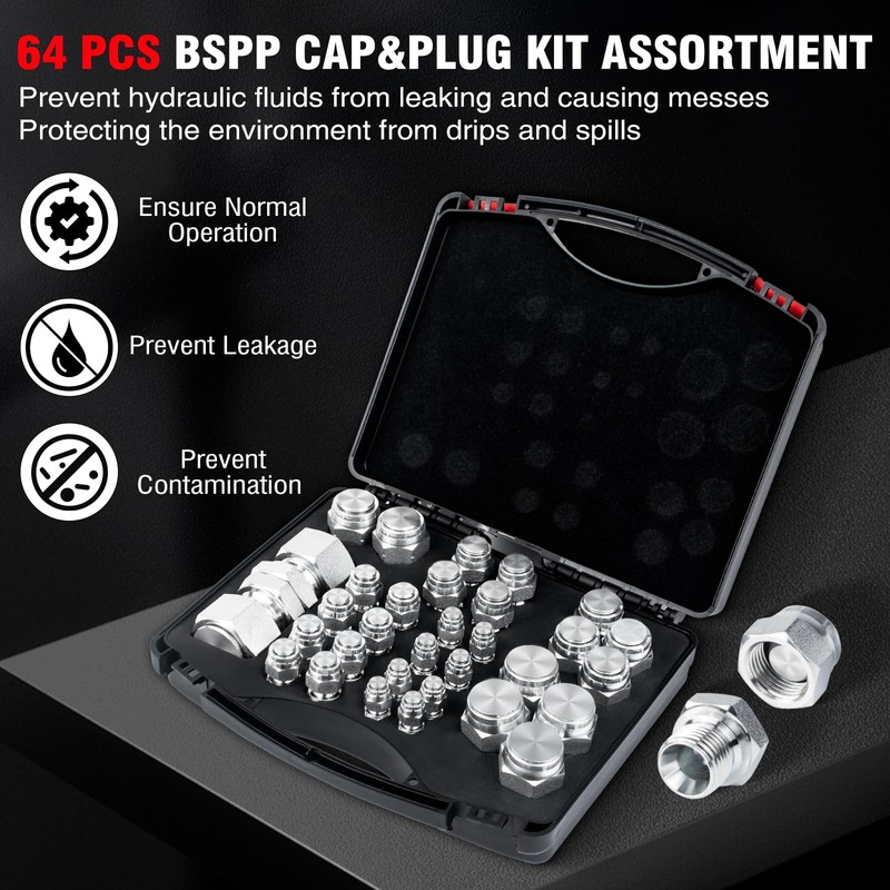 PIKWO 64 Pcs BSPP Plug Kit Hose Tube and Pipe