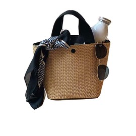 Uroi Women's Basket Bag, Straw Bag, Handbag, Spring, Summer, Autumn, With Inner Cloth, No Drawstring Bag, Lightweight Summer Bag, For Going Outings, Commuting, Outdoors, Flower Viewing, Fireworks Shows, Sea Bathing, Summer Beach, Festivals, Black