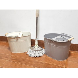 Galvanized Steel Metal Mop Bucket 13L litres Large Industrial Galvanised Reinforced Heavy Duty Thick Metal Steel Mop Bucket for Home Office General Cleaning (Off-White)