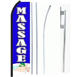 massage Standard Size Swooper Feather Flag Sign with Full Assembly Pole and Ground Spike