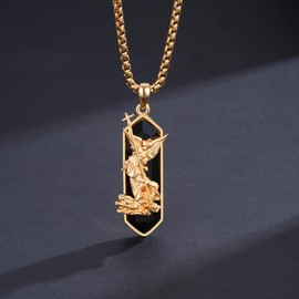 StoryEtain St Michael Necklace Necklace 925 Sterling Silver Saint Michael Pendant Necklace with Black Onyx Patron Saint Catholic Jewelry Gifts for Women Men