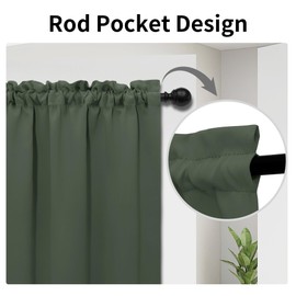 Easy-Going Blackout Door Curtains, Rod Pocket Privacy Light Filtering Sidelight Panel for French Doors With Tieback, 1 Panel, 25x72 Inch, Greyish Green