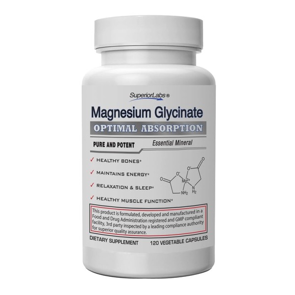 Superior Labs Magnesium Glycinate 1250 mg, High-Absorption, Pure Non-GMO, Supports