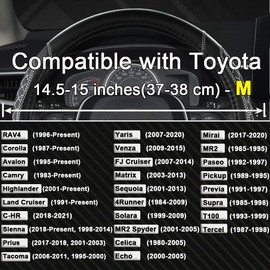 GIANT PANDA PU Leather Steering Wheel Cover, Compatible with Toyota Round Steering Wheels, Diamond Quilted Black + Grey