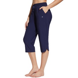 baleaf Women's Swim Capris Pants 18" Quick Dry Modest Swimsuits 2025 UPF50+ Beach Bathing Suit Bottoms with Pockets Lightweight Navy XS