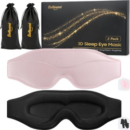 BeHoomi BeHoomi Sleep Mask, 2 Packs Premium Eye Mask for Sleeping, Total Blackout, Superior Soft Comfort, Upgraded 3D Ergonomic Designed Sleeping Mask for Home, Office, Travel, Meditation, Yoga, Black & Pink