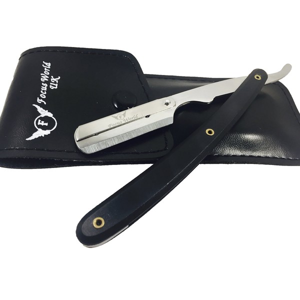 Straight Cut Throat Razor Traditional Manual Barber Men Stainless Steel Shaving Razor With a Stylish Black Focus World Pouch