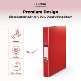 Durafile Ring Binder A4 File, Red, Single File Folder Organiser, Heavy Duty Board Construction Folders for Paperwork Ring Binder, Ideal Folder for School, Home & The Office