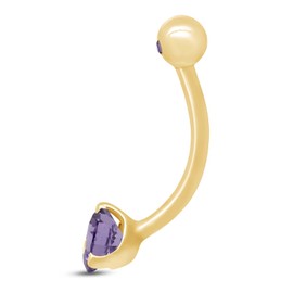 AFFY Round Shape Simulated Alexandrite Internally Threaded Belly Button Navel Ring in 14K Yellow Gold Over Sterling Silver