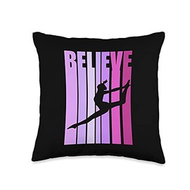 Lush Gymnastics Retro Girls Believe Cute Womens Gymnasts Kids Throw Pillow, 16x16, Multicolor