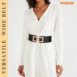WHIPPY Wide Belts for Women Fashion Elastic Belt for Dresses Vintage Waist Belt Ladies Stretchy Belt Gold Buckle,Black 35 Inches