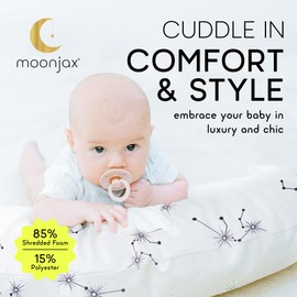 Moonjax Phases Body Moon Pillow, Shredded Foam and Polyester Crescent Pillow, Extra Soft Nursing Pillow, 27.5(L) x 9.5(W) inches, Constellation