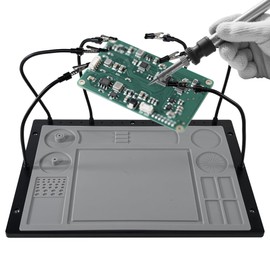 2-in-1 Helping Hands Soldering Kit, Helping Hands Soldering Station with Silicone Soldering Mat, 6 Flexible Metal Arms Third Hand Soldering Tool for Electronic Repair Soldering Assembly Jewelry Crafts
