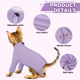 PUMYPOREITY Cat Front Leg Recovery Suit, Surgical Spay Suit with Leg Sleeves to Stop Licking, Machine Washable & Comfort Fit, Long Rear Sleeve Prevents Scratching & Biting, Purple, L
