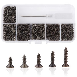 Roosea 1000 Pcs M2 Small Hinge Wood Screws 5/6/7/8/10 mm Tiny Flat Head Cross Bronze Small Screws with Screwdriver for DIY Hinge Dollhouse Drawer Accessories（Bronze)