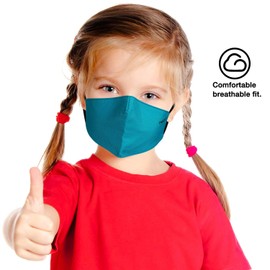 NUÜR Kids 100% Cotton Breathable Face Mask 5-Pack in Fun Bright Colours, Contrasting Adjustable Ear Loops, 3-Layer Protection, Soft, Machine Washable, Durable for Everyday Use