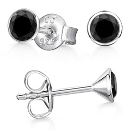 MATERIA by Matthias Wagner Small Cubic Zirconia Stud Earrings Silver 925 Round Black Rhodium Plated, Cubic Zirconia