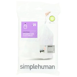simplehuman Code G Custom Fit Drawstring Trash Bags, 30 Liter / 8 Gallon, White, 20 Count