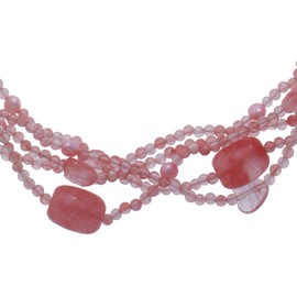 Jewel24 Women's Necklace 925 Sterling Silver with Cherry Quartz and Freshwater Pearls 50 cm Long Gemstone Chain Multilayer, Sterling Silver, Quartz