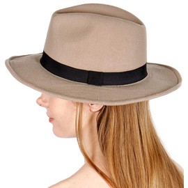 Fedora Sun Hat Brim Straw Panama Beach Summer Protection Hats for Women Men, Grosgrain1 Mushroom