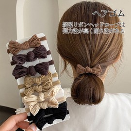 Doyime Bowknot Hair Rubber (5 Colors, 10 Pieces), Hair Accessories, Hair Accessories, Pile Fabric, Large Capacity, High Elasticity, Solid, Elegant, Popular, Korean Style, Stylish, School Entrance