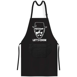 OM3® MR-WHITE-LETS-COOK BBQ Apron - Saying Parody Cult TV Series - BBQ Kitchen Apron for Adults Unisex, black