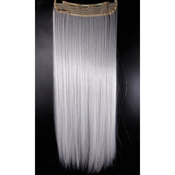 FIRSTLIKE 26" Inch Straight Silver Grey Clip In Hair Extensions Thick 3/4 Full Head Long One Piece 5 clips Soft Women Beauty Hairpiece