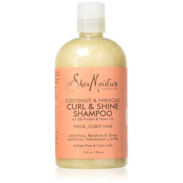 SheaMoisture Shampoo - Coconut & Hibiscus Curl & Shine, Sulfate-Free Shampoo, Coconut Oil, Vitamin E, and Neem for Frizz Control, Curly Hair Products for Women, 13 Fl Oz Ea (Pack of 2)