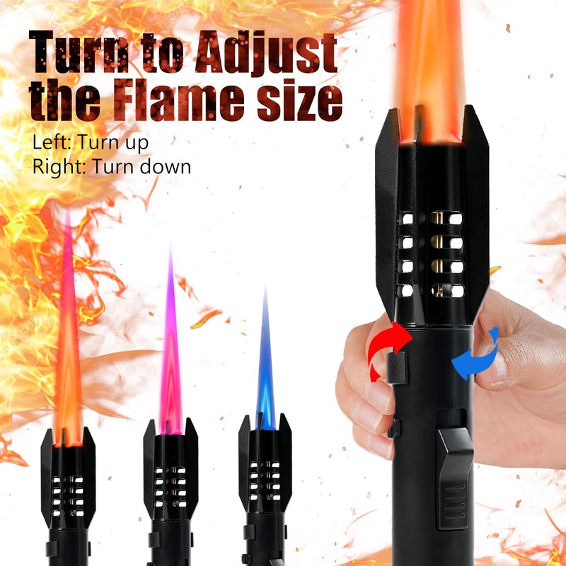 Camping Torch Lighter, Bright Fire Windproof Butane Refillable Straight Flame