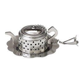 HIC Kitchen Tea Infuser, Teapot Shape with Drip Tray, 18/8 Stainless Steel