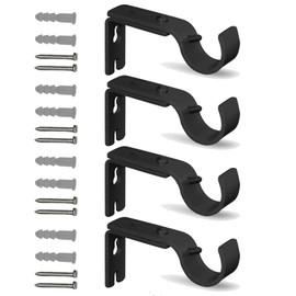 QualityDen Curtain Pole Brackets Adjustable Length of 9 - 12cm - Metal Curtain Rod Brackets Set with Screws for Poles, Wall Rod-Heavy Duty & Rust Resistant (Black - 4pcs)