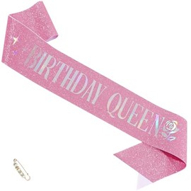 ZHBDPaty "Birthday Queen Birthday Sash Glitter with Pearl Safety Pin Party Favors For Girl Women (Pink, Stardard)