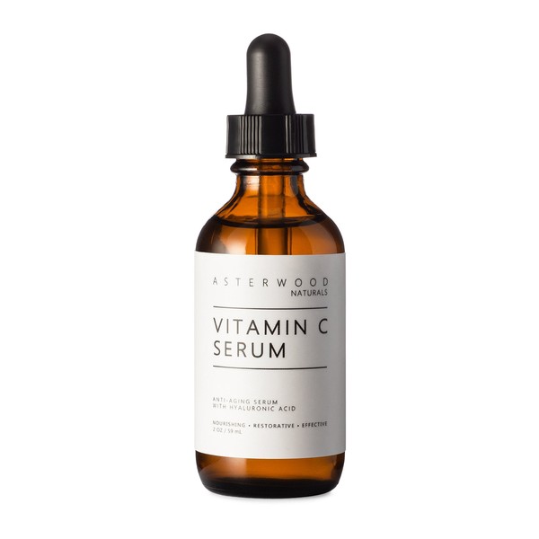 Vitamin C 8 oz Serum with Organic Hyaluronic Acid - Lighten Sun Spots Anti Aging Anti Wrinkle Light & Oxygen Stable MAP Vitamin C - Classic Formula - ASTERWOOD NATURALS - Pump Bottle