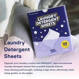 SEAPACT Hypoallergenic Eco Laundry Detergent Sheets, 60 Count (up to 120 Loads) Biodegradable, Lavender Scent, Plastic Free for Travel, Washer Soap Sheets, Zero Waste - Quick Dissolve