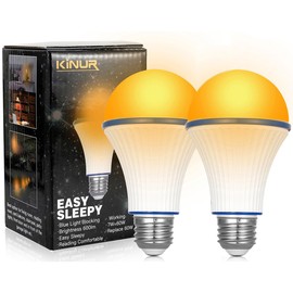 KINUR 7W A19 1800K Amber Light Bulb-Warm Light Bulbs for Sleep and Baby Nursery-60 Watt Equivalent-Non-Dimmable LED Sleep Light Bulbs 2 Pack