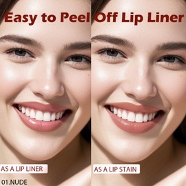 QCMME Lip Liner Stain Peel Off with Tweezer, Long Lasting Matte Lip Tattoo, Highly Pigmented Color Lip Makeup, Waterproof, Transfer-proof Lipstain for Women, for All Skin Types