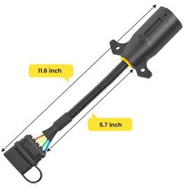 Oyviny 7 Pin to 5 Pin Trailer Adapter 7 Way Round to 5 Way Flat Trailer Plug, RV Blade 7 Way to 5 Pin Flat Trailer Light Wiring Connector 11.6 Inch Plug and Play 16 Gauge Copper Cable with Dust Cover