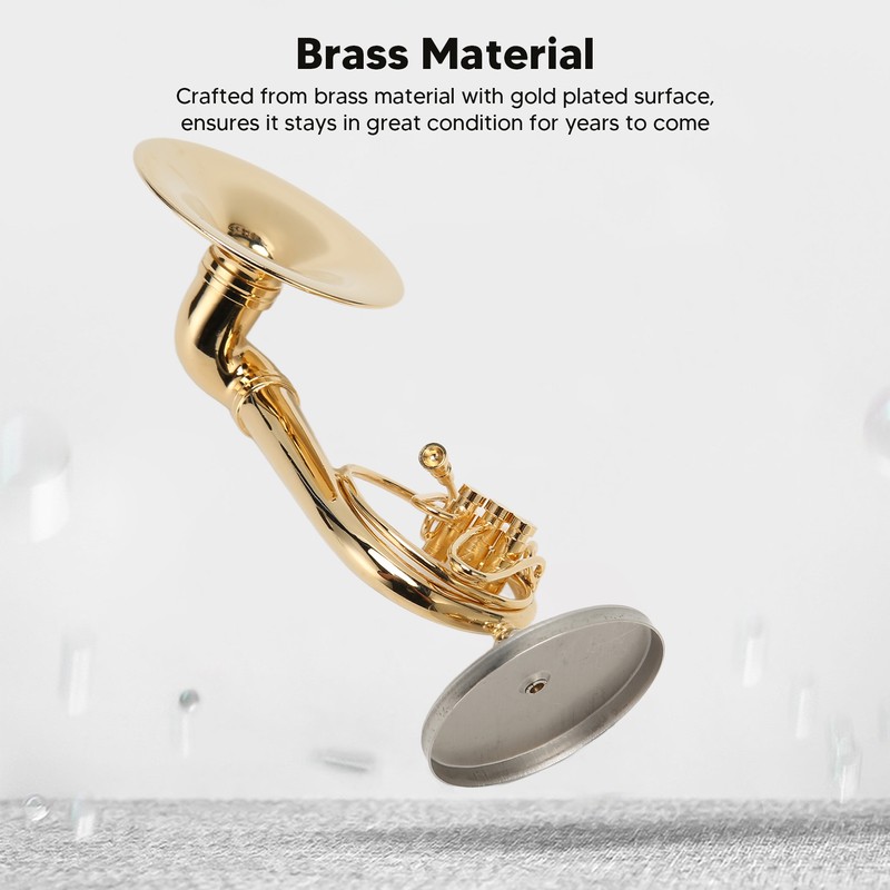 Miniature French Horn Model Brass Golden Stylish Exquisite Birthday Gift
