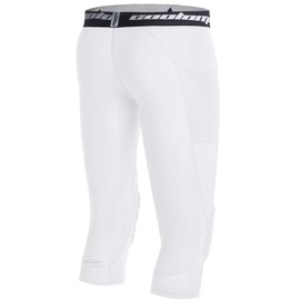 COOLOMG Boys 3/4 Compression Pants with EVA Foam Padding on Knee Capri Tights for Kid Youth White XS