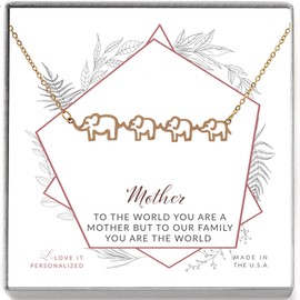 Mama of Three Elephant Mother Sentiments Necklace - Mother's Day Christmas Gift for Mom or Grandma, Bronze, Elaphant and Calf Necklace