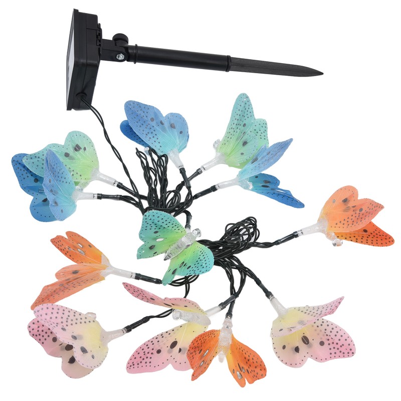 Solar Light String 12 LED IP44 Waterproof Colorful Butterflies Lamp
