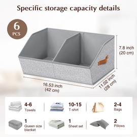 Homsorout Closet Organizers and Storage Bins - 6 Pack Collapsible Divided Trapezoidal Cube Storage Bins Baskets with Orange Handle for Organizing Clothes Blankets, Toys, Books, Towels(Ant Gray)