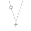 Scroll Cross with Clear Crystal Delicate Star of David Necklace