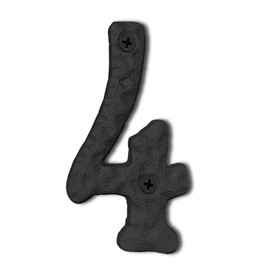 Cobata 4 inch Cast Iron Mailbox Numbers - Screw In & Hammer Surface Finished House Numbers - Rustproof/Fade Anti-resistant/Black/Number 4