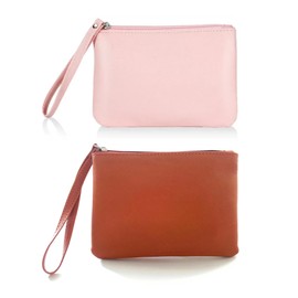 SeBUCUOO 2 Pack Mini Makeup Bag, Small Cosmetic Bag for Purse Organizer Pouches Zipper Coin Holder for Car Change, Essential Period Little Wristlet, Tiny 4.5 x 6.5 Clutch Stadium Approved, Pink Brown