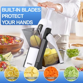 QYKIC Safe Mandoline Slicer for Kitchen, Vegetables Potato Clips Slicer,Food Slicer,Thickness Adjustable for Cucumber Potato Carrot Lemon Gray