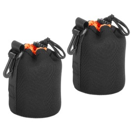 PATIKIL Camera Lens Bag Set of 2 3.5" Inner Diameter x 5.5" Tall Drawstring Lens Pouch, Thick Protective Neoprene Material for DSLR Camera Lens, Water Bottle, Coffee Cup and More - Black Orange