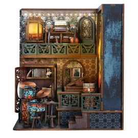 TOYQI Book Nook Kit, Booknook Kits for Adults and Teens, DIY 3D Wooden Puzzle Bookend Miniature Dollhouse Kit Bookshelf Decor Alley Build Model with LED Light