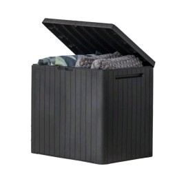 Keter City 30 Gallon Resin Outdoor Storage Box and Patio Furniture Side Table for P...