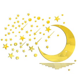 71 Pcs Gold Star Stickers, 3D Acrylic Moon Shooting Star Mirror Wall Stickers Decor, Removable Decals Art Self-Adhesive for Home Nursery Classroom Bedroom Interior Wallpaper Background Art Decor